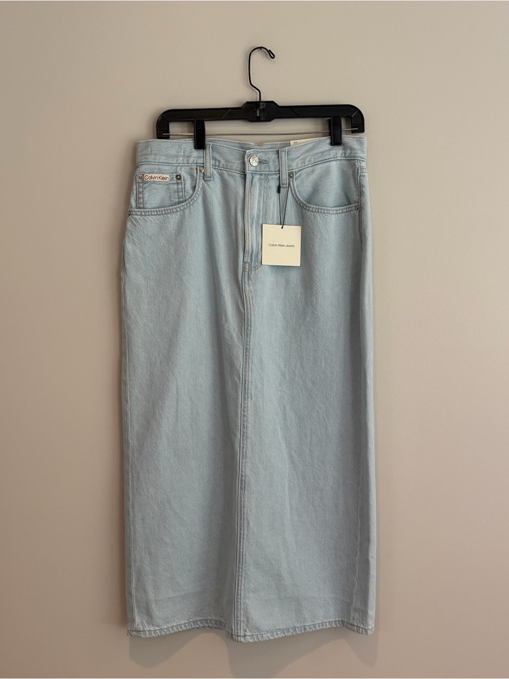 Calvin Klein Light Blue Denim Maxi Skirt Size 28 NWT